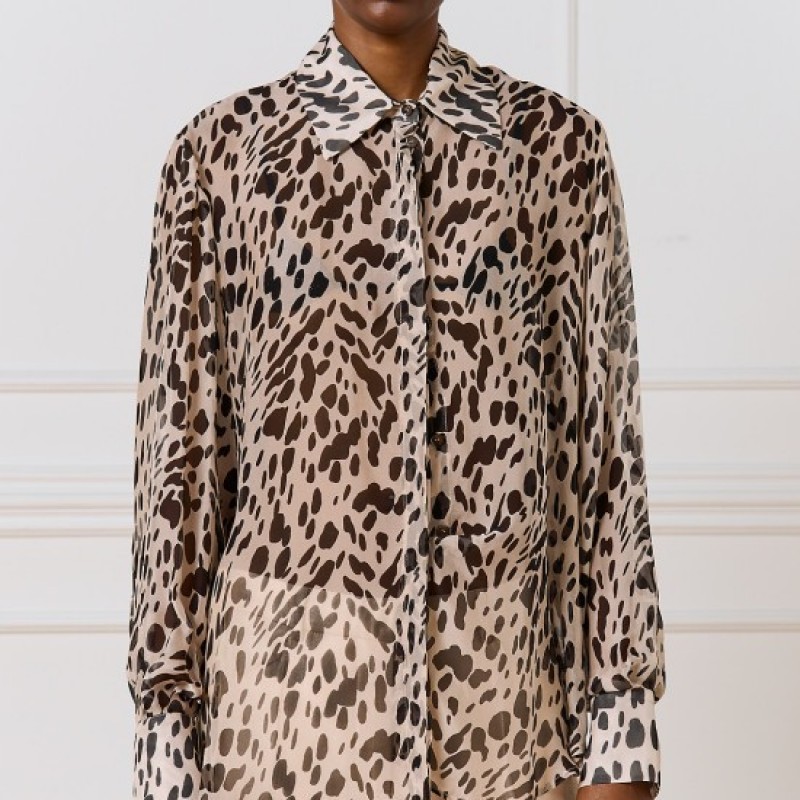 Πουκάμισο με μακρύ μανίκι εμπριμέ Brown Access