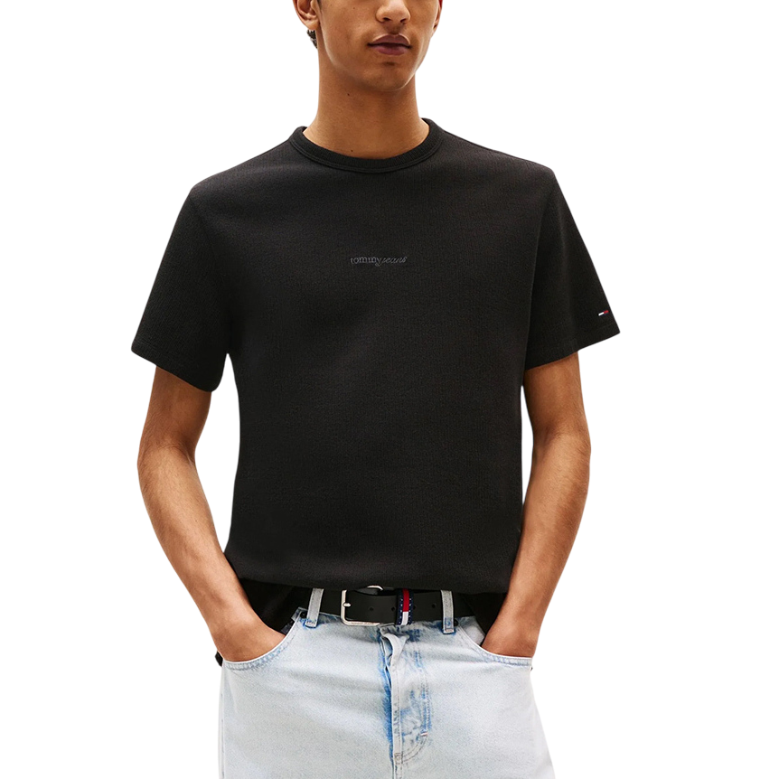 Μπλούζα με κοντό μανίκι slim waffle script tee Black Tommy jeans