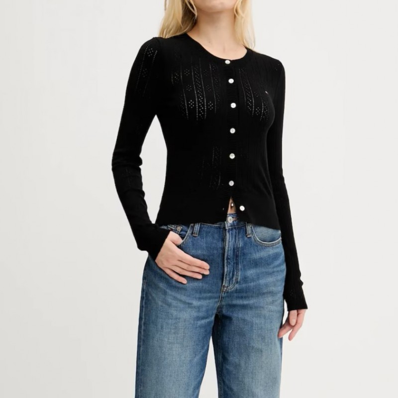 Ζακέτα πλεκτή pointelle crew neck black Tommy jeans
