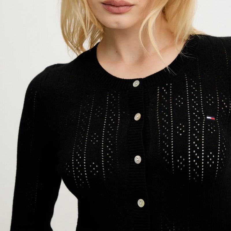 Ζακέτα πλεκτή pointelle crew neck black Tommy jeans