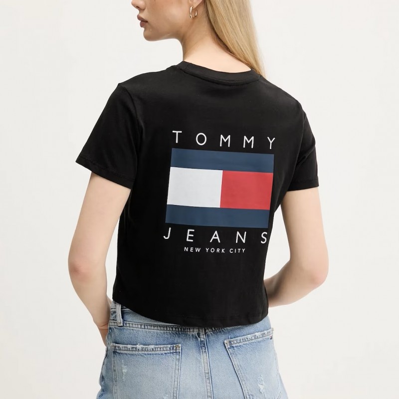 Μπλούζα με κοντό μανίκι tommy us flag ss black Tommy jeans