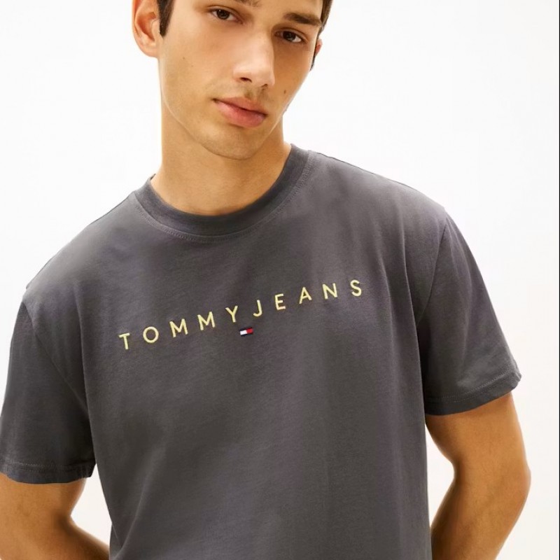 Μπλούζα με κοντό μανίκι TJM Reg Linear Logo Whashed grey Tommy Jeans