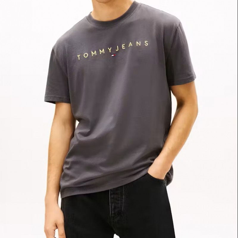 Μπλούζα με κοντό μανίκι TJM Reg Linear Logo Whashed grey Tommy Jeans
