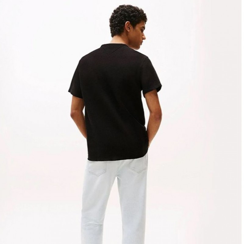 Μπλούζα με κοντό μανίκι slim waffle script tee Black Tommy jeans