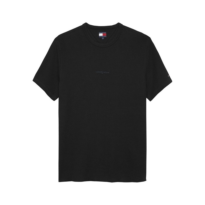 Μπλούζα με κοντό μανίκι slim waffle script tee Black Tommy jeans