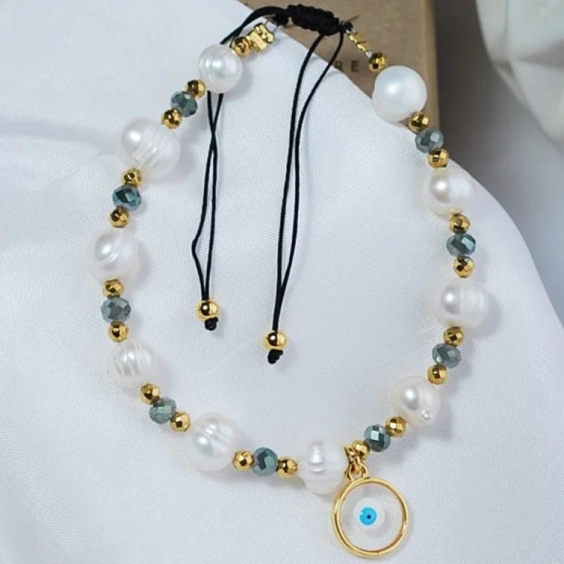 Βραχιόλι με μαργαριτάρια, κρυσταλλάκια και μάτι Elephantina