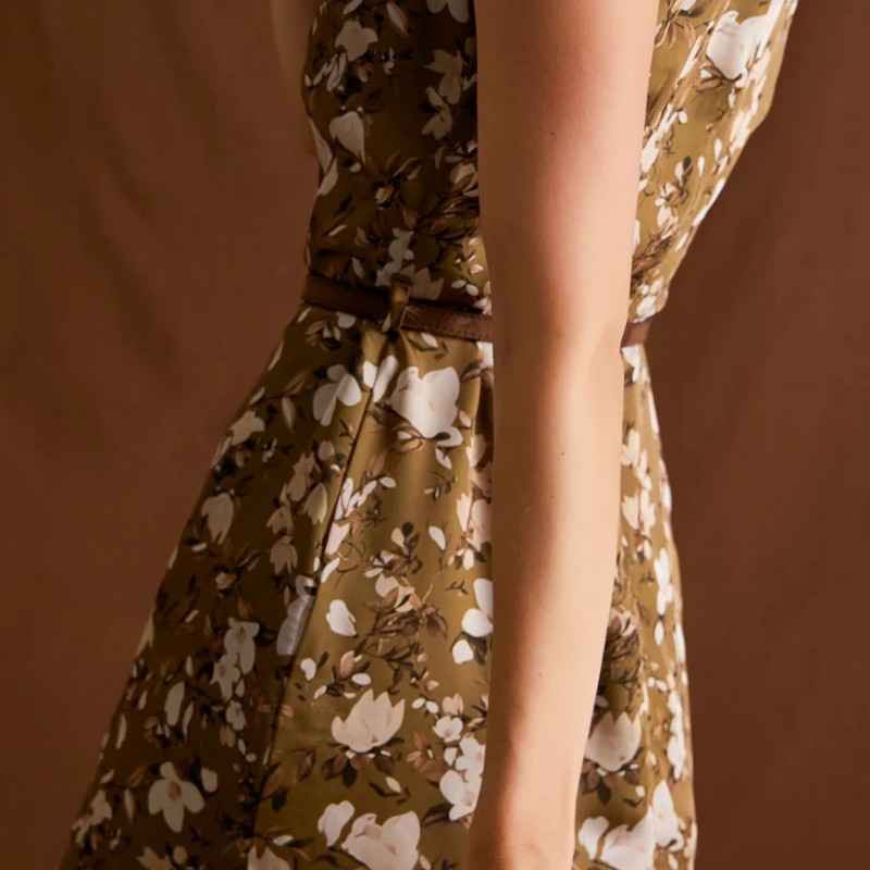 Φόρεμα αμάνικο μίντι εμπριμέ Nina Olive Enzzo