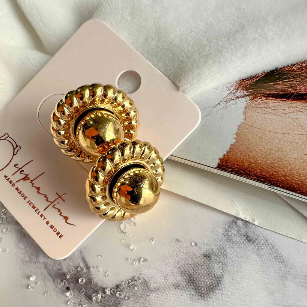 Steel earrings with classic design Golden Elephantina