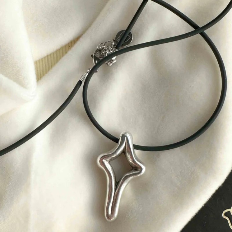 Modern Cross necklace with black cord Silver Elephantina