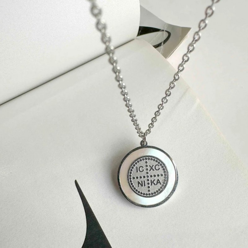 Necklace ΙCXC NIKA Round with Mother of Pearl - Steel Chain Silver Plated Elephantina