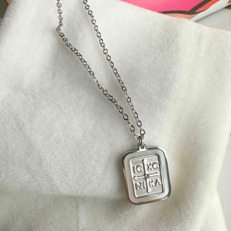 Necklace IXNK with Mother of Pearl - Silver Plated Steel Chain Elephantina