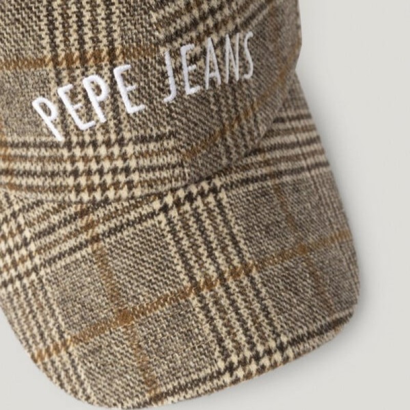 Καπέλο καρό με λογότυπο και καρό σχέδιο Fernand Brown Pepe jeans