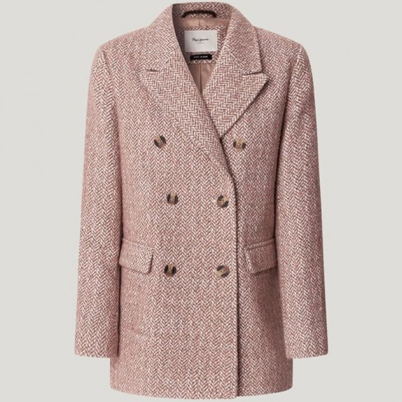 Παλτό ψαροκόκκαλο Salome Pink Pepe jeans