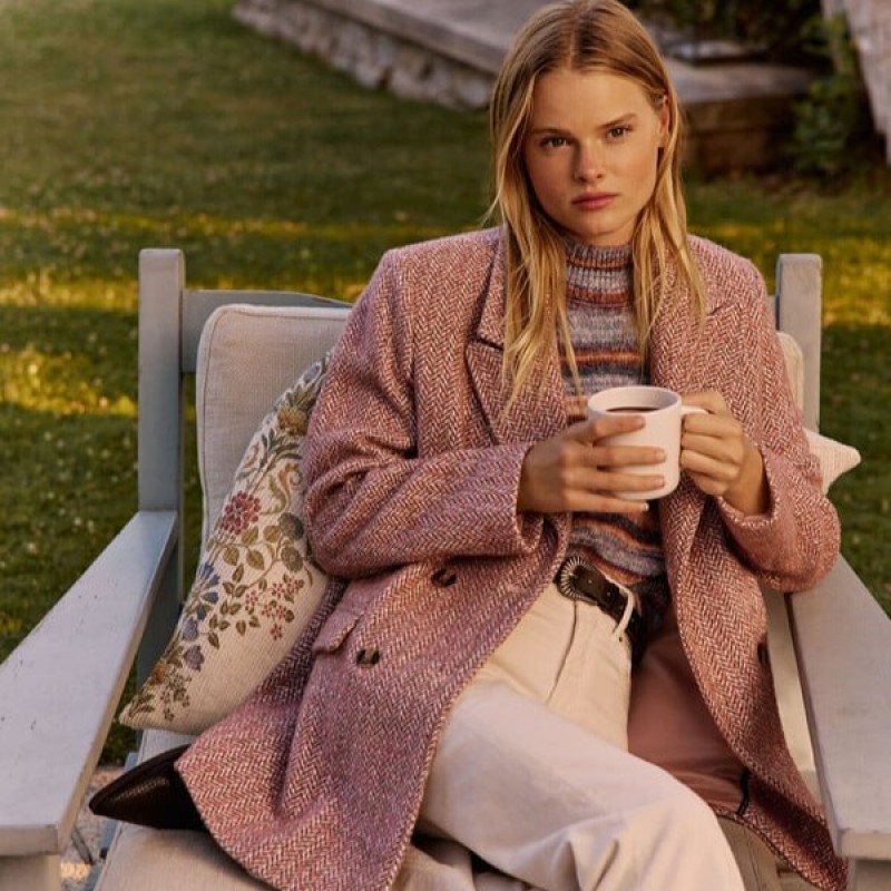 Παλτό ψαροκόκκαλο Salome Pink Pepe jeans