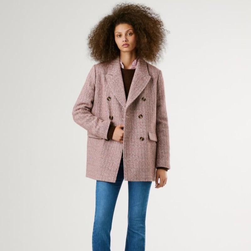 Παλτό ψαροκόκκαλο Salome Pink Pepe jeans