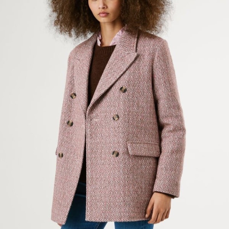 Παλτό ψαροκόκκαλο Salome Pink Pepe jeans