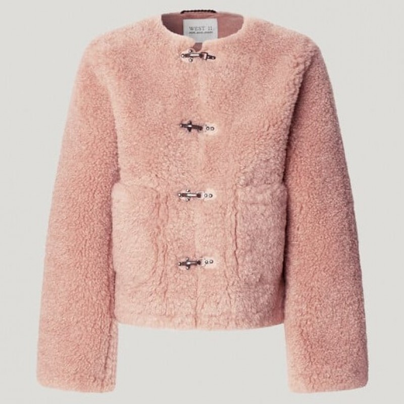 Cropped fit faux fur jacket Paige Pink Pepe jeans