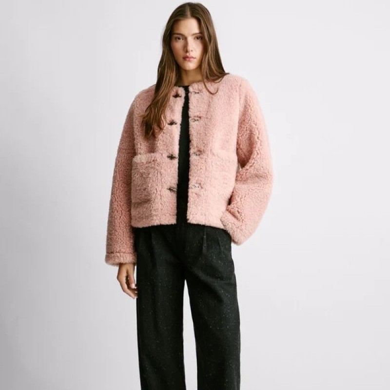 Cropped fit faux fur jacket Paige Pink Pepe jeans