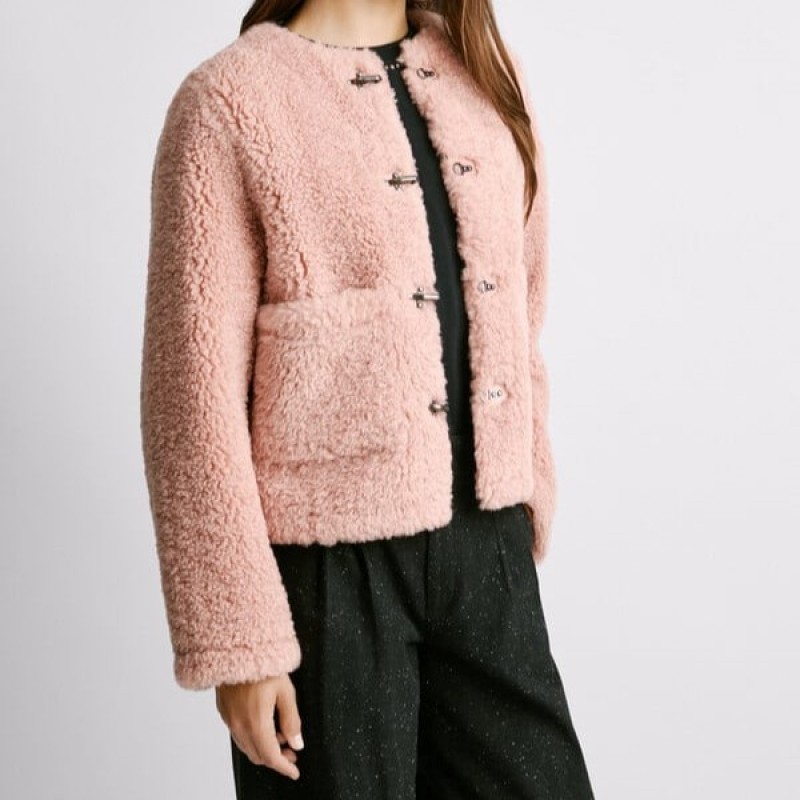 Cropped fit faux fur jacket Paige Pink Pepe jeans