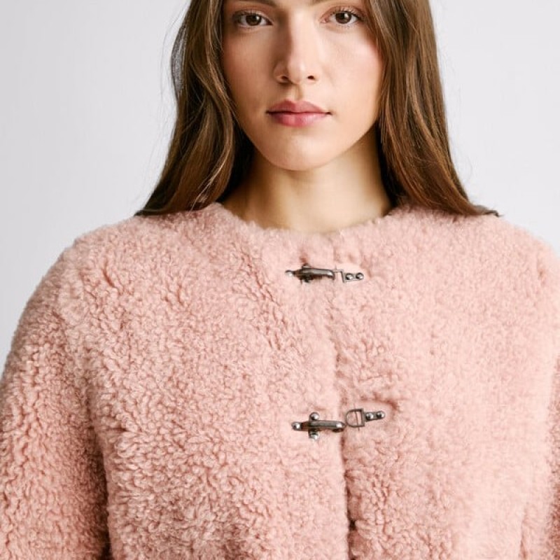 Cropped fit faux fur jacket Paige Pink Pepe jeans