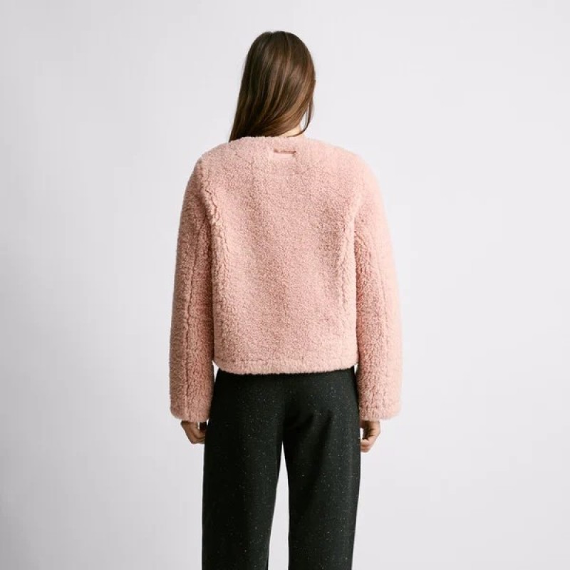 Cropped fit faux fur jacket Paige Pink Pepe jeans