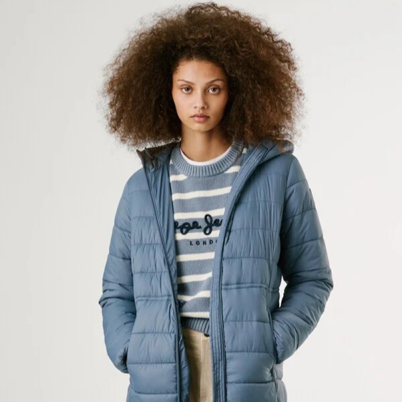 Jacket hooded padded Sally long Ciel Pepe jeans