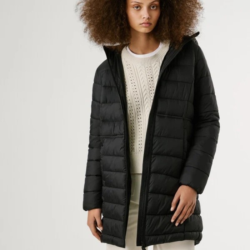 Μπουφάν hooded padded Sally long Black Pepe jeans