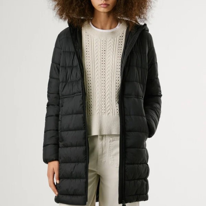 Μπουφάν hooded padded Sally long Black Pepe jeans