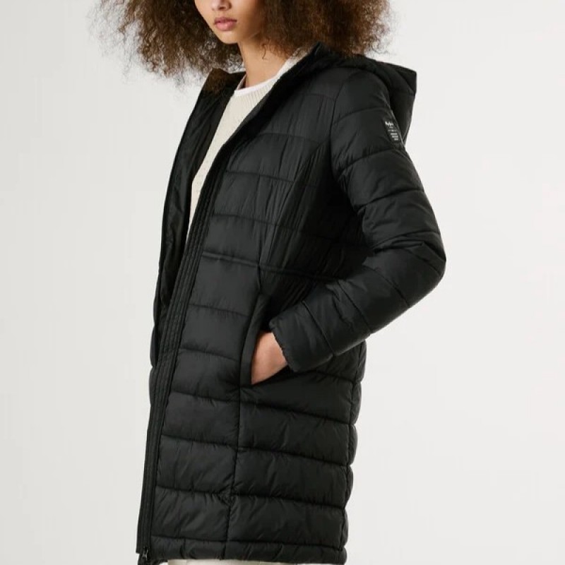 Μπουφάν hooded padded Sally long Black Pepe jeans