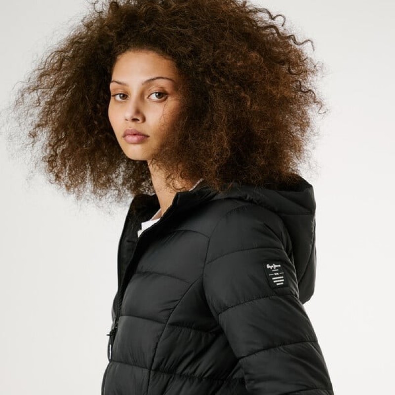 Μπουφάν hooded padded Sally long Black Pepe jeans