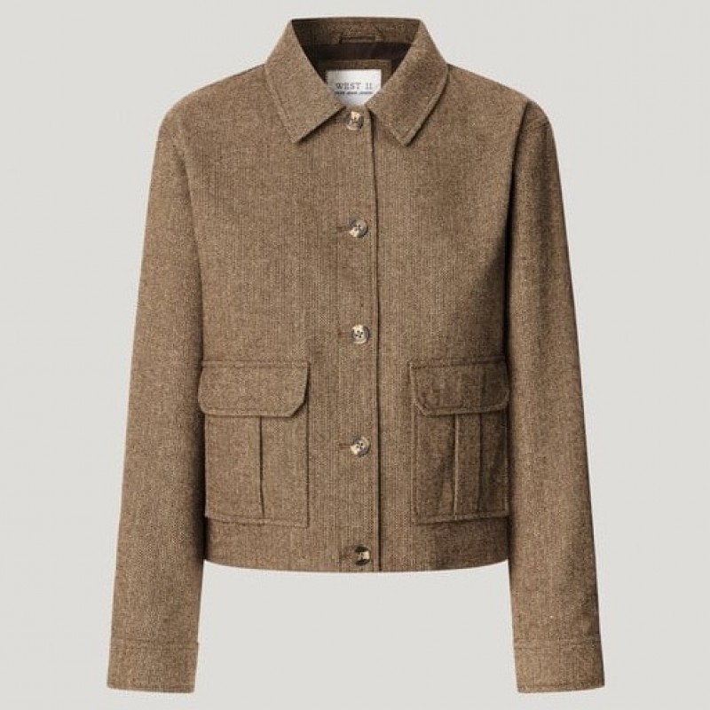 Τζάκετ κοντό ψαροκόκκαλο Triniti Brown Pepe jeans