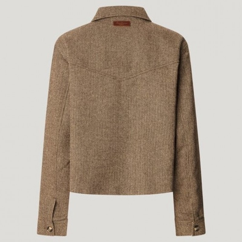 Τζάκετ κοντό ψαροκόκκαλο Triniti Brown Pepe jeans