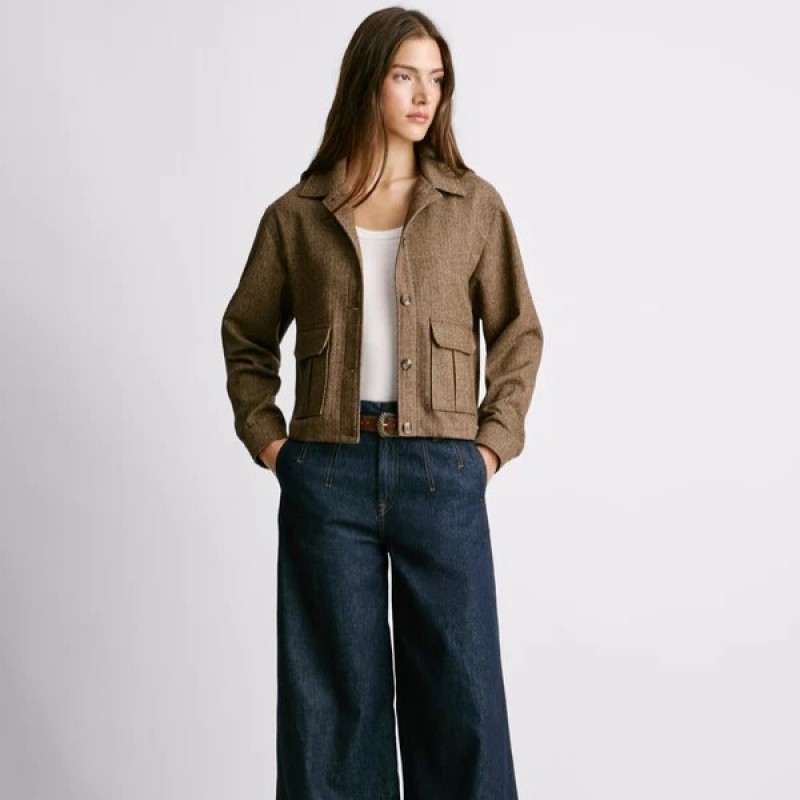 Τζάκετ κοντό ψαροκόκκαλο Triniti Brown Pepe jeans