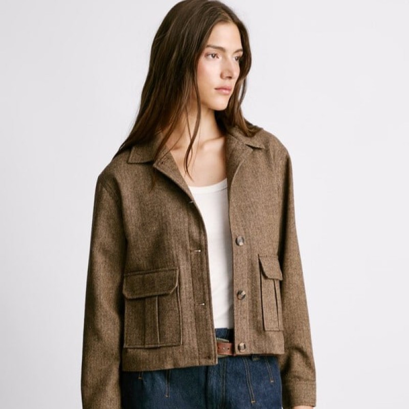 Τζάκετ κοντό ψαροκόκκαλο Triniti Brown Pepe jeans