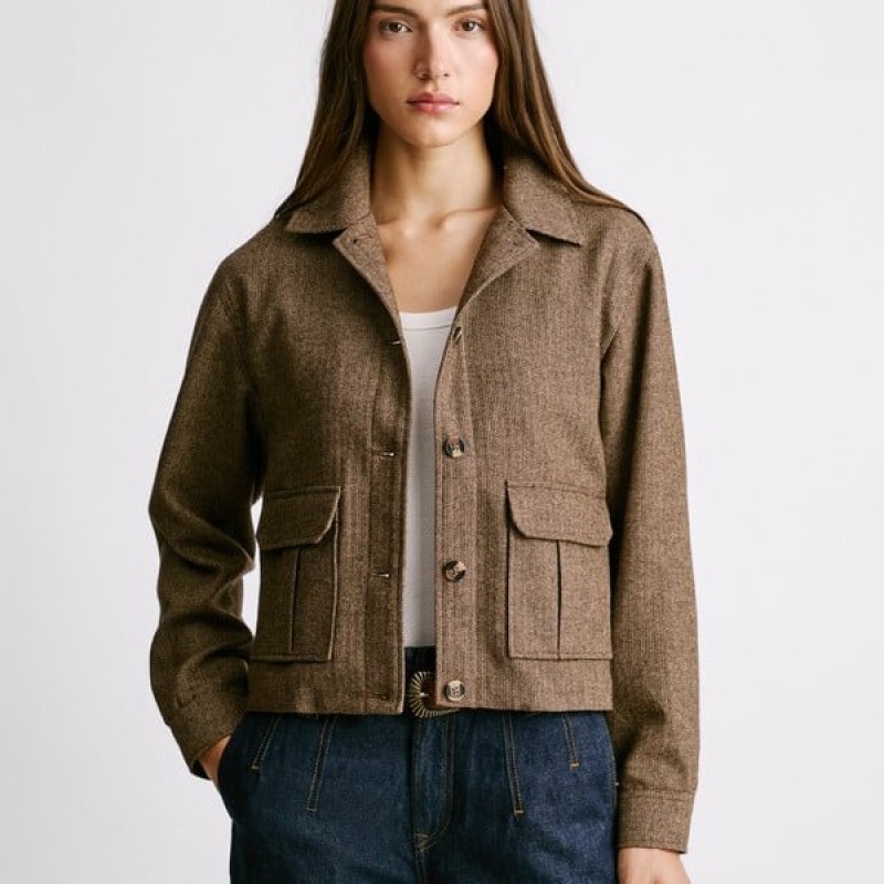 Τζάκετ κοντό ψαροκόκκαλο Triniti Brown Pepe jeans