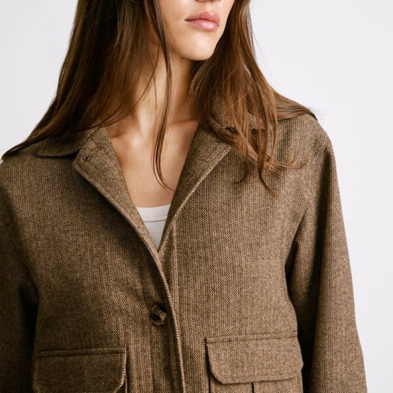 Τζάκετ κοντό ψαροκόκκαλο Triniti Brown Pepe jeans