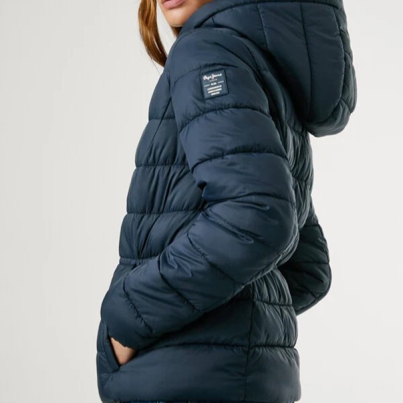 Μπουφάν hooded padded Sally short Blue Pepe jeans