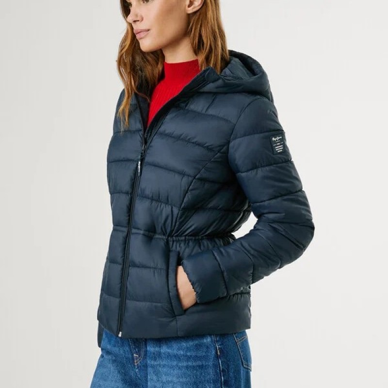 Μπουφάν hooded padded Sally short Blue Pepe jeans