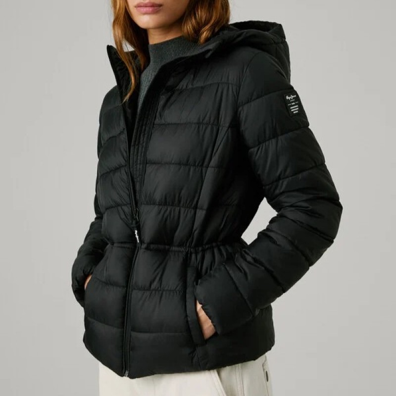 Μπουφάν hooded padded Sally short Black Pepe jeans