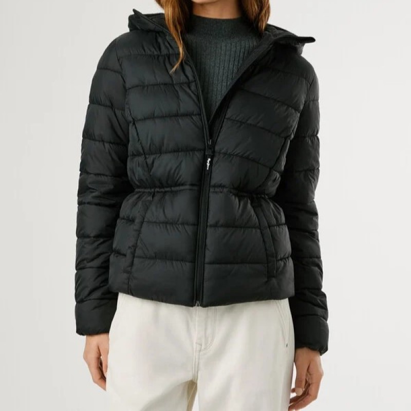 Μπουφάν hooded padded Sally short Black Pepe jeans