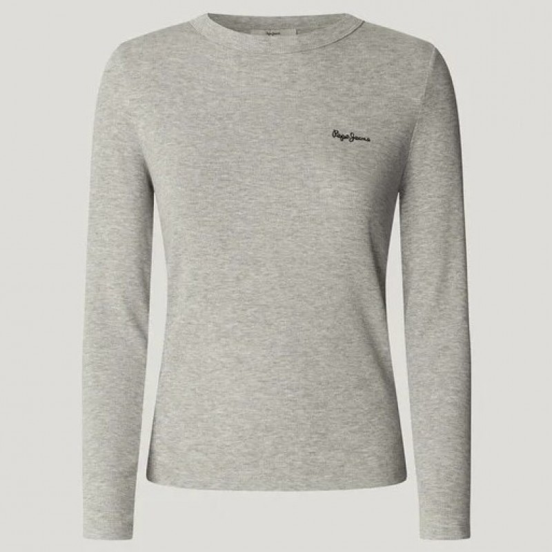 Μπλούζα με μακρύ μανίκι και λογότυπο στο στήθος Betina Grey Pepe jeans