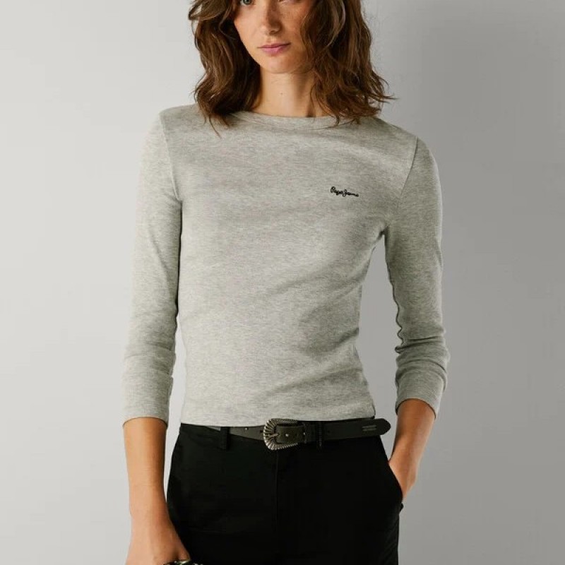 Μπλούζα με μακρύ μανίκι και λογότυπο στο στήθος Betina Grey Pepe jeans