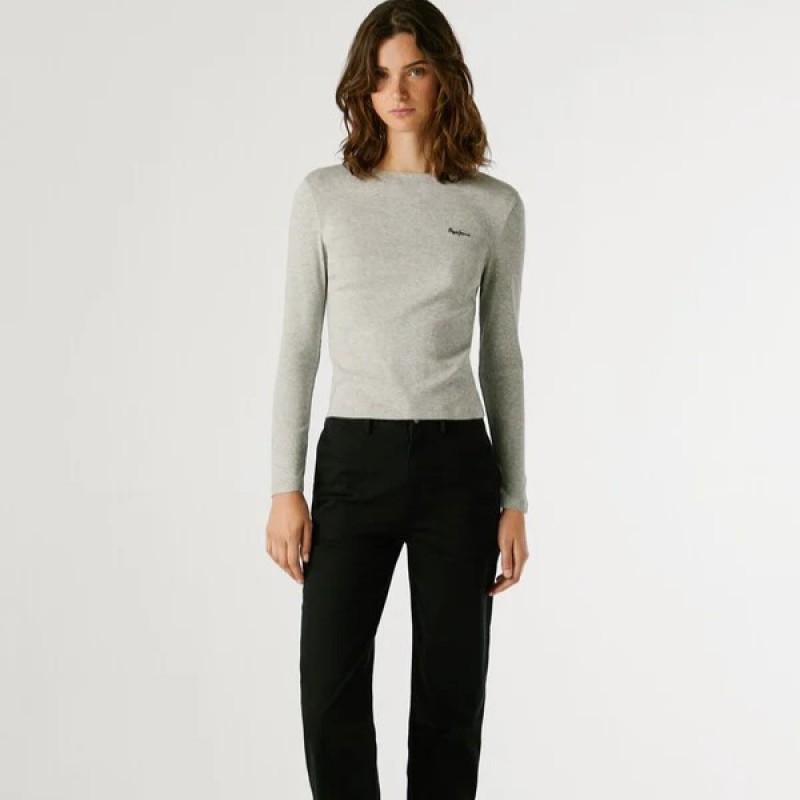 Μπλούζα με μακρύ μανίκι και λογότυπο στο στήθος Betina Grey Pepe jeans