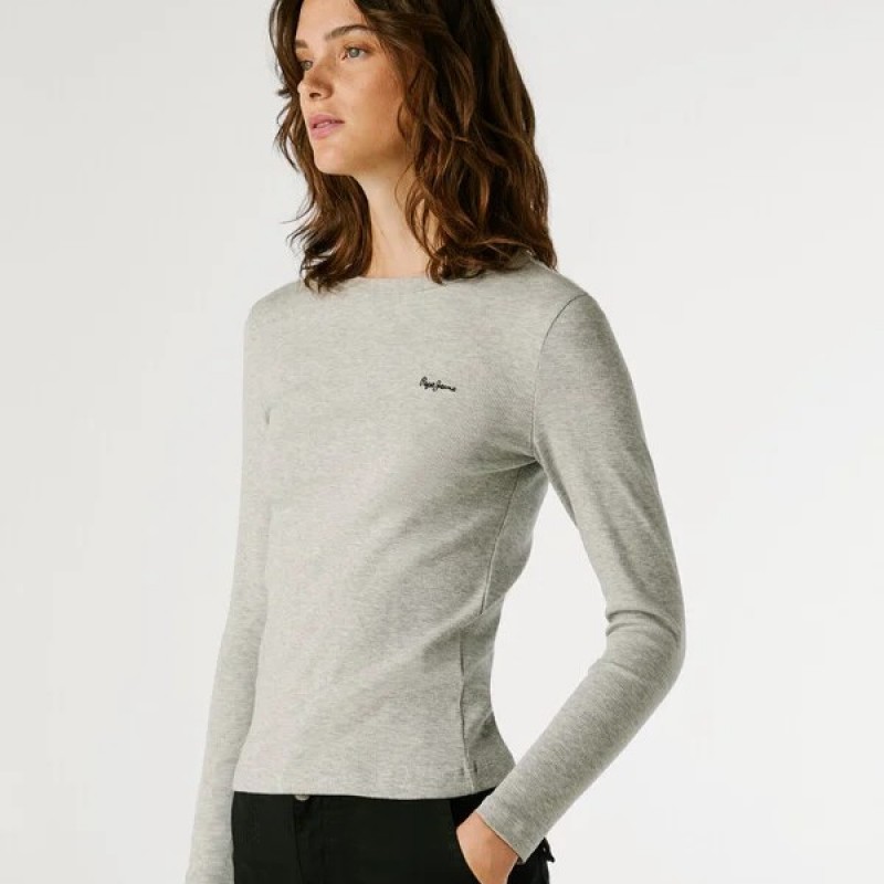 Μπλούζα με μακρύ μανίκι και λογότυπο στο στήθος Betina Grey Pepe jeans