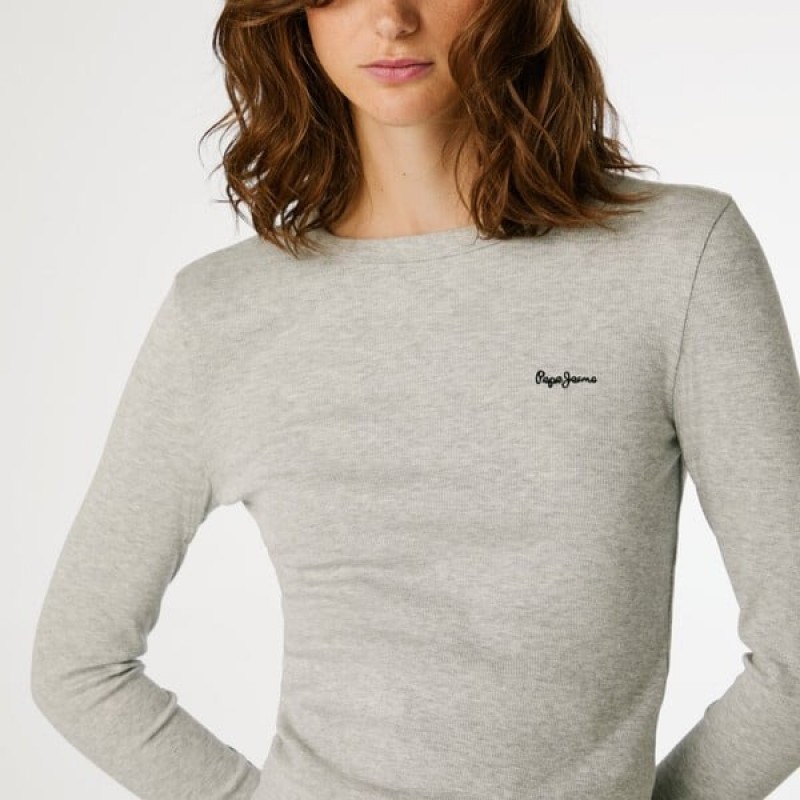 Μπλούζα με μακρύ μανίκι και λογότυπο στο στήθος Betina Grey Pepe jeans
