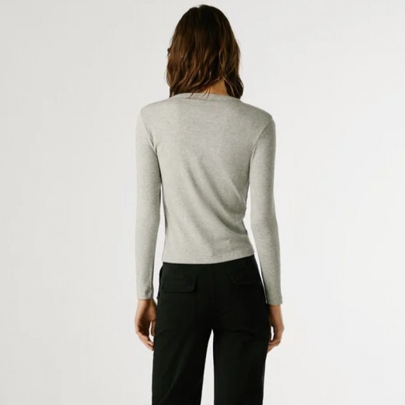 Μπλούζα με μακρύ μανίκι και λογότυπο στο στήθος Betina Grey Pepe jeans