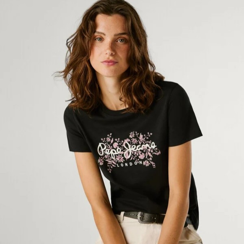 Μπλούζα με κοντό μανίκι Bero Black Pepe jeans