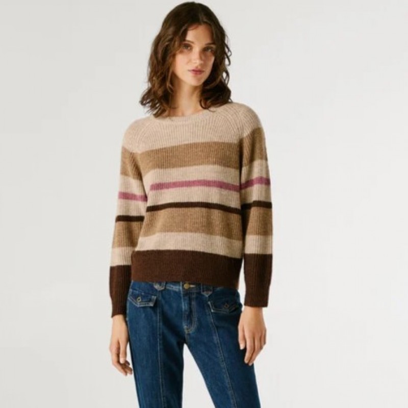 Πουλόβερ πλεκτό ριγέ Cassandra Brown Pepe jeans