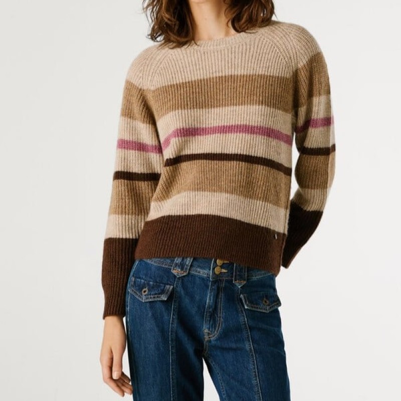 Πουλόβερ πλεκτό ριγέ Cassandra Brown Pepe jeans