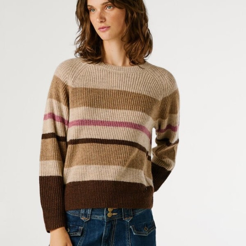 Πουλόβερ πλεκτό ριγέ Cassandra Brown Pepe jeans